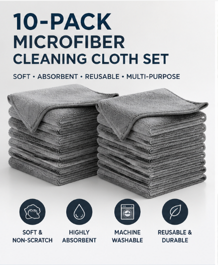 10-Pack Microfiber Cleaning Cloth Set